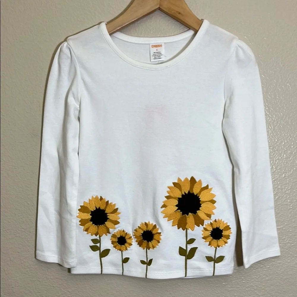 NWT Gymboree White Yellow Sunflower Embroidered Cotton Long Sleeve Tee